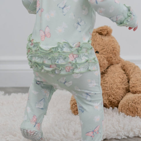 mint-butterfly-daisy-bamboo-ruffle-baby-footie Sweet Bamboo - Sophia's Style-3